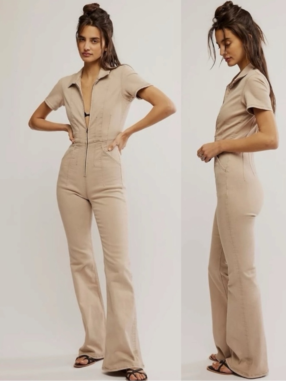 Free People We The Free Jayde Flare Jumpsuit in Blushing Size Large NWT Neutral